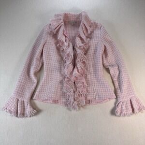 Anne Fontaine Womens Pink White Tweed Zip Blazer Jacket Sz 2  Barbie Elle Woods